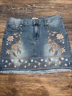Altar’d StateEmbroidered Denim Mini Skirt in Blue